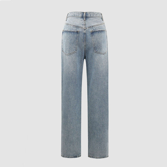 Women’s Denim Jeans – Wide Leg and Asymmetrical Crossed Waistband — product view