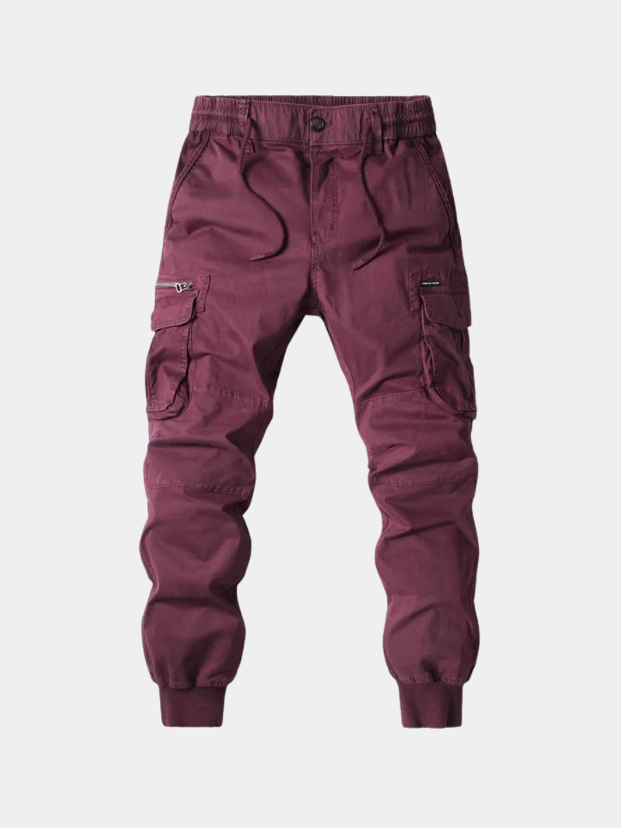 Men’s Joggers – Cargo Pockets and Adjustable Elastic Waistband — Burgundy