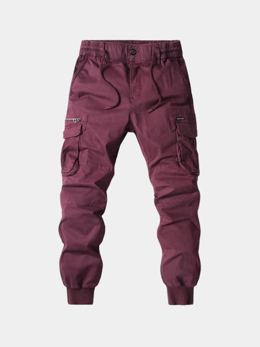 Men’s Joggers – Cargo Pockets and Adjustable Elastic Waistband — Burgundy