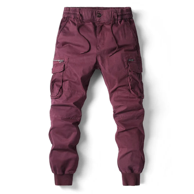 Men’s Joggers – Cargo Pockets and Adjustable Elastic Waistband — Burgundy