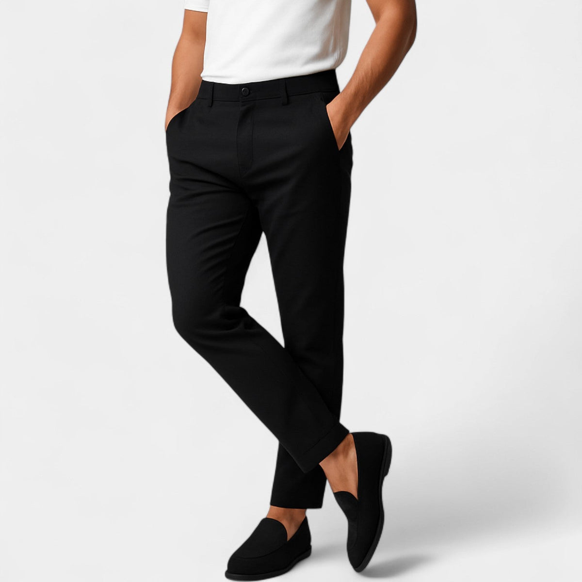 Men’s Chinos – Tailored, Tapered Fit with a Discreet Flat Waistband — Black