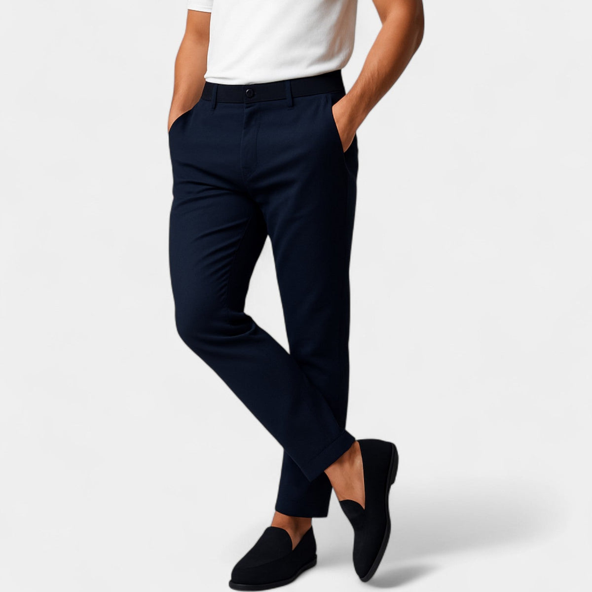 Men’s Chinos – Tailored, Tapered Fit with a Discreet Flat Waistband — Navy Blue