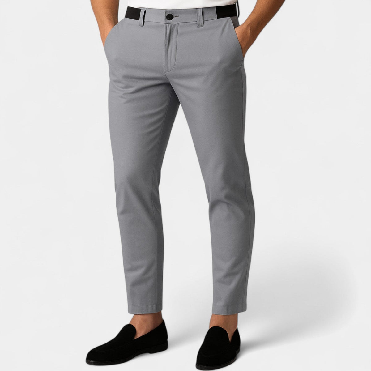 Men’s Chinos – Tailored, Tapered Fit with a Discreet Flat Waistband — Grey