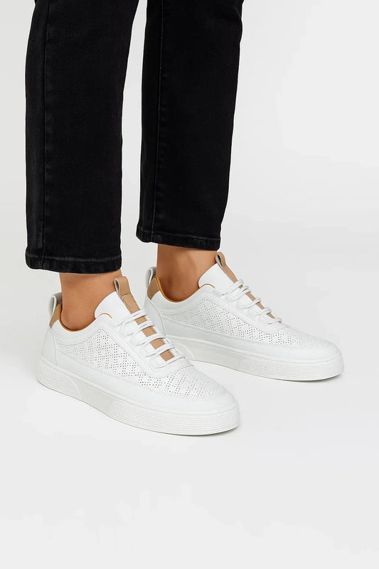 Men’s Sneakers – Perforated with a Comfortable Sole — White/Khaki