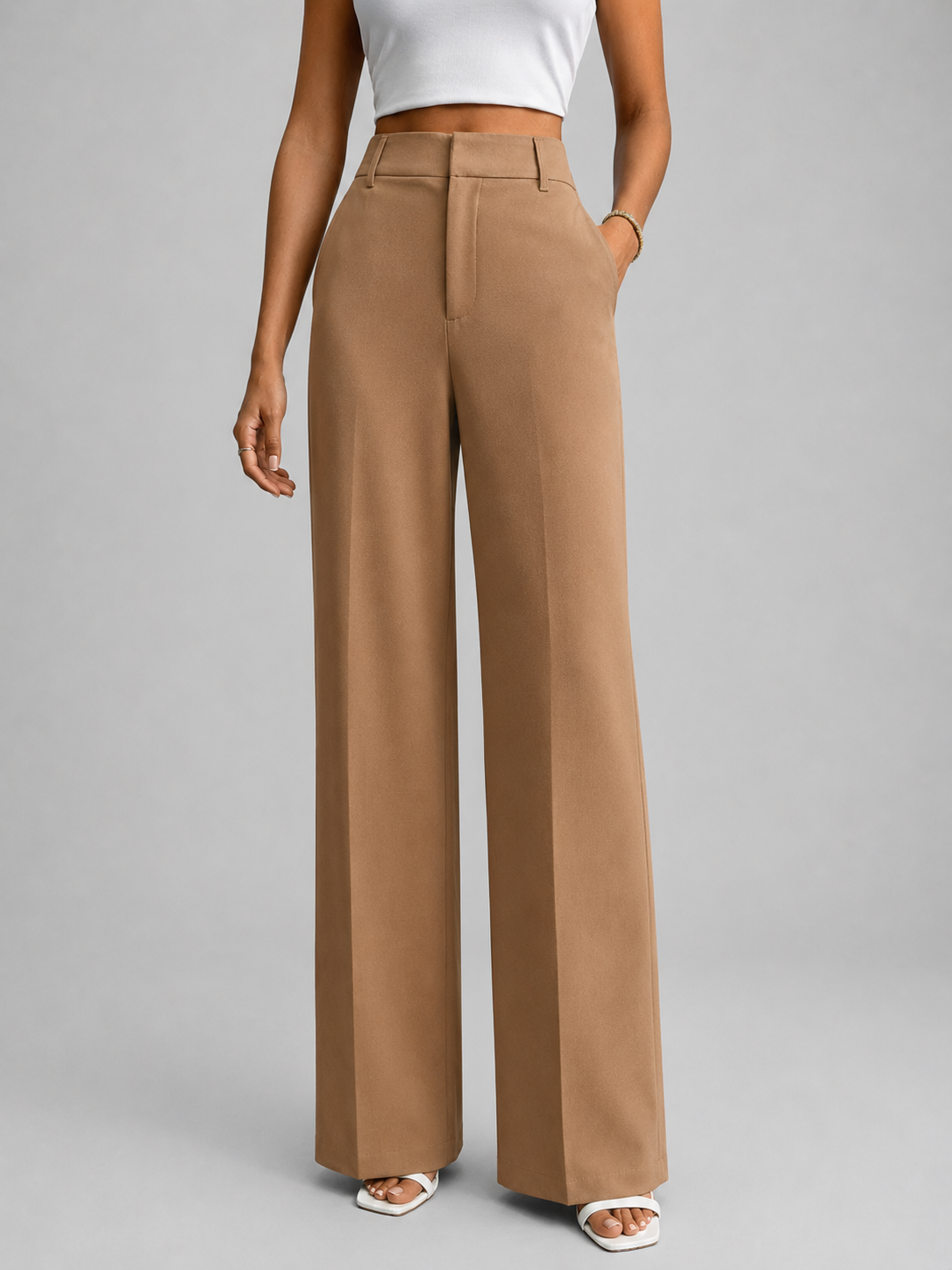 Women’s Trousers – High-Waisted, Wide-Leg, Timeless Tailored Cut — Camel