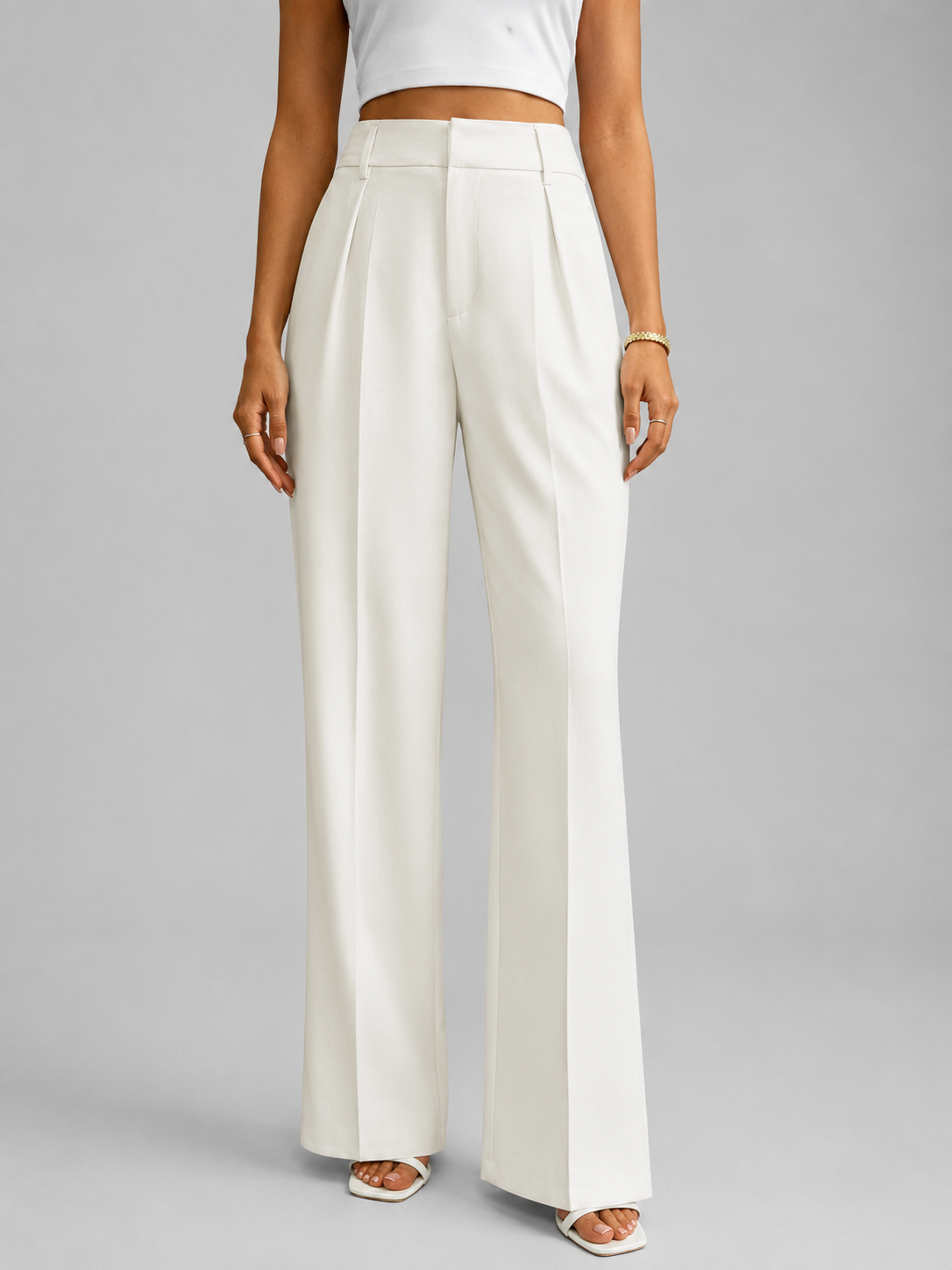 Women’s Trousers – High-Waisted, Wide-Leg, Timeless Tailored Cut — White