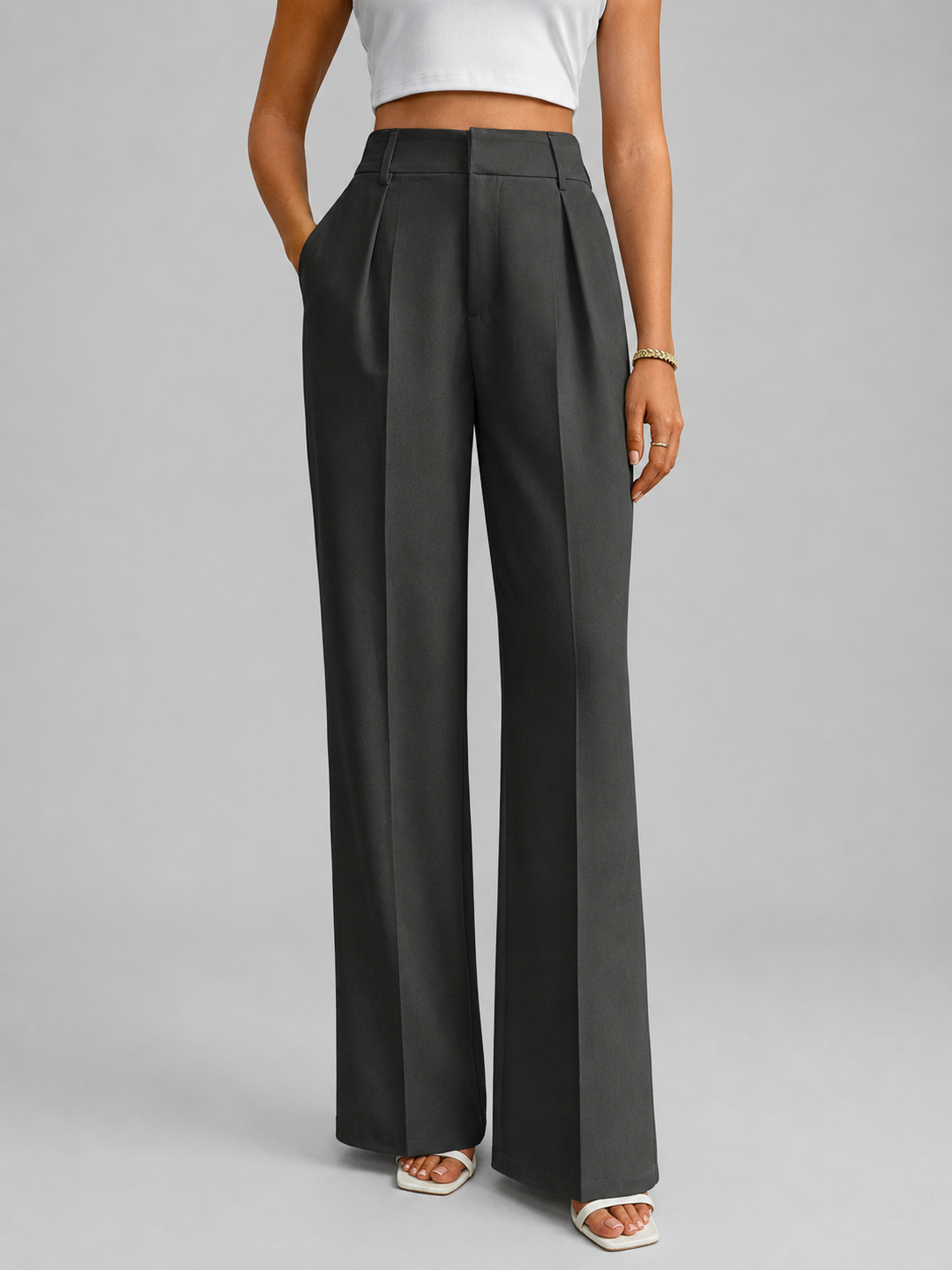 Women’s Trousers – High-Waisted, Wide-Leg, Timeless Tailored Cut — Dark Grey