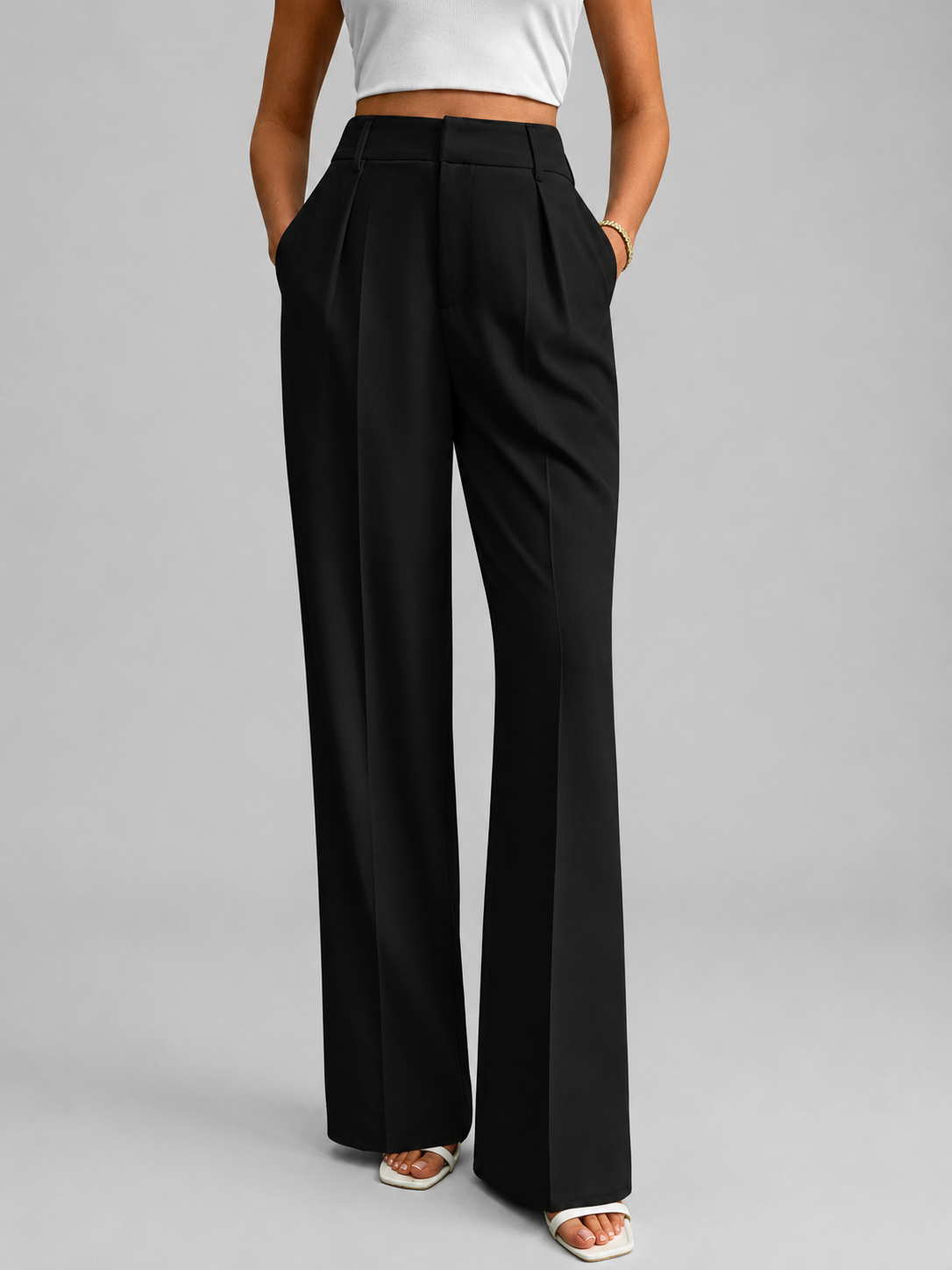 Women’s Trousers – High-Waisted, Wide-Leg, Timeless Tailored Cut — Black
