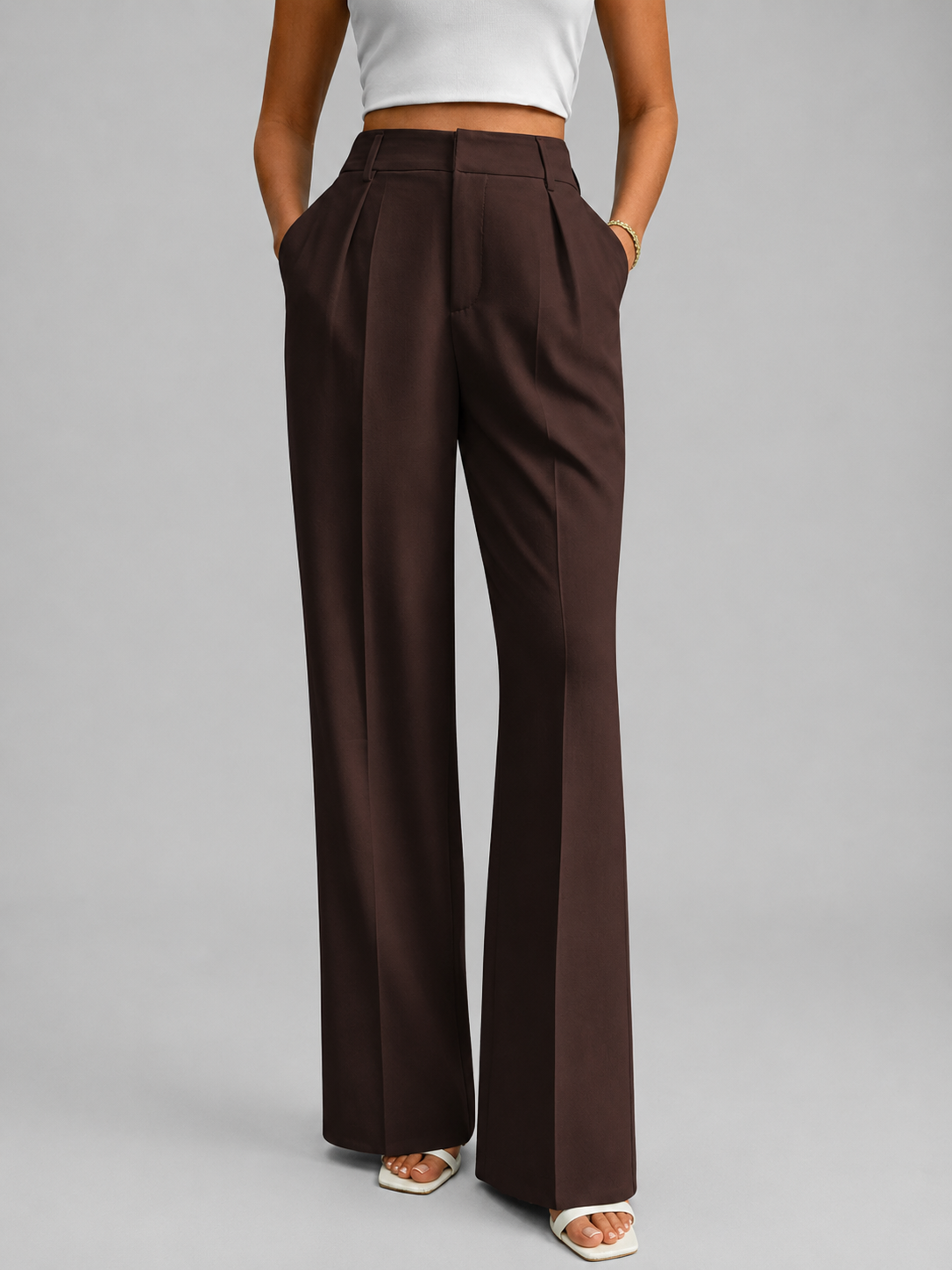 Women’s Trousers – High-Waisted, Wide-Leg, Timeless Tailored Cut — Brown