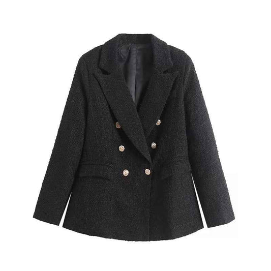 Women's Hip-Length Blazer – Notched Lapel and Fitted Waist — Black