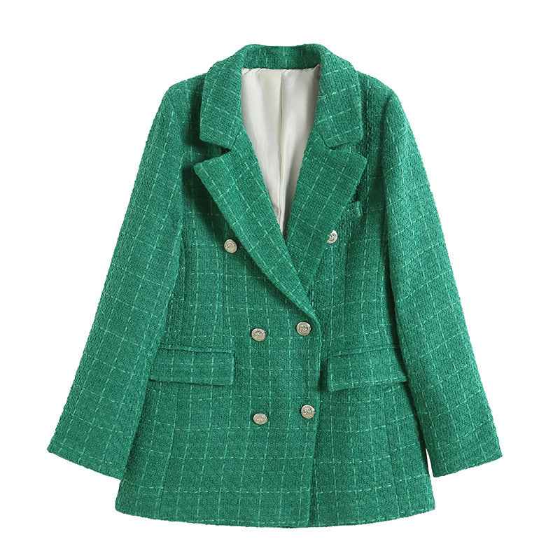 Women's Hip-Length Blazer – Notched Lapel and Fitted Waist — Green