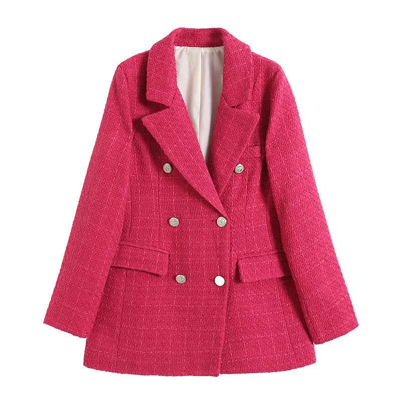 Women's Hip-Length Blazer – Notched Lapel and Fitted Waist — Pink