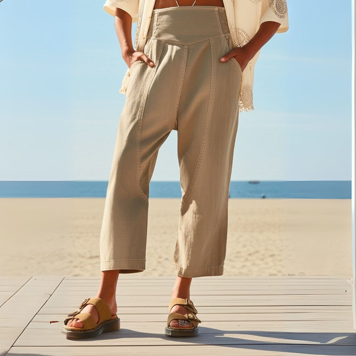Women's Trousers – Wide Leg and Elastic Waistband — product view