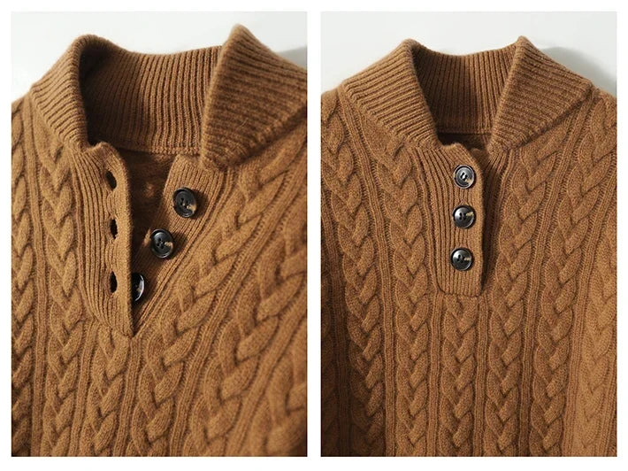 Women’s Sweater – Buttoned High Neck and Cable-Knit Design — product view