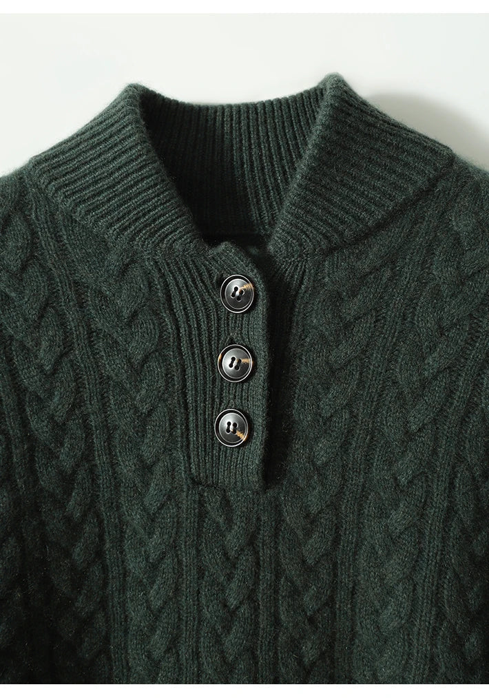 Women’s Sweater – Buttoned High Neck and Cable-Knit Design — product view