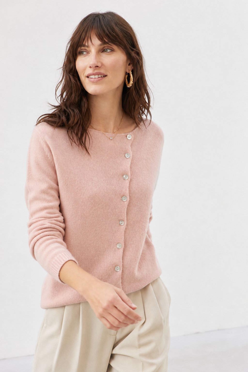 Women's Sweater – Asymmetrical Buttons and Lightweight Knit — product view
