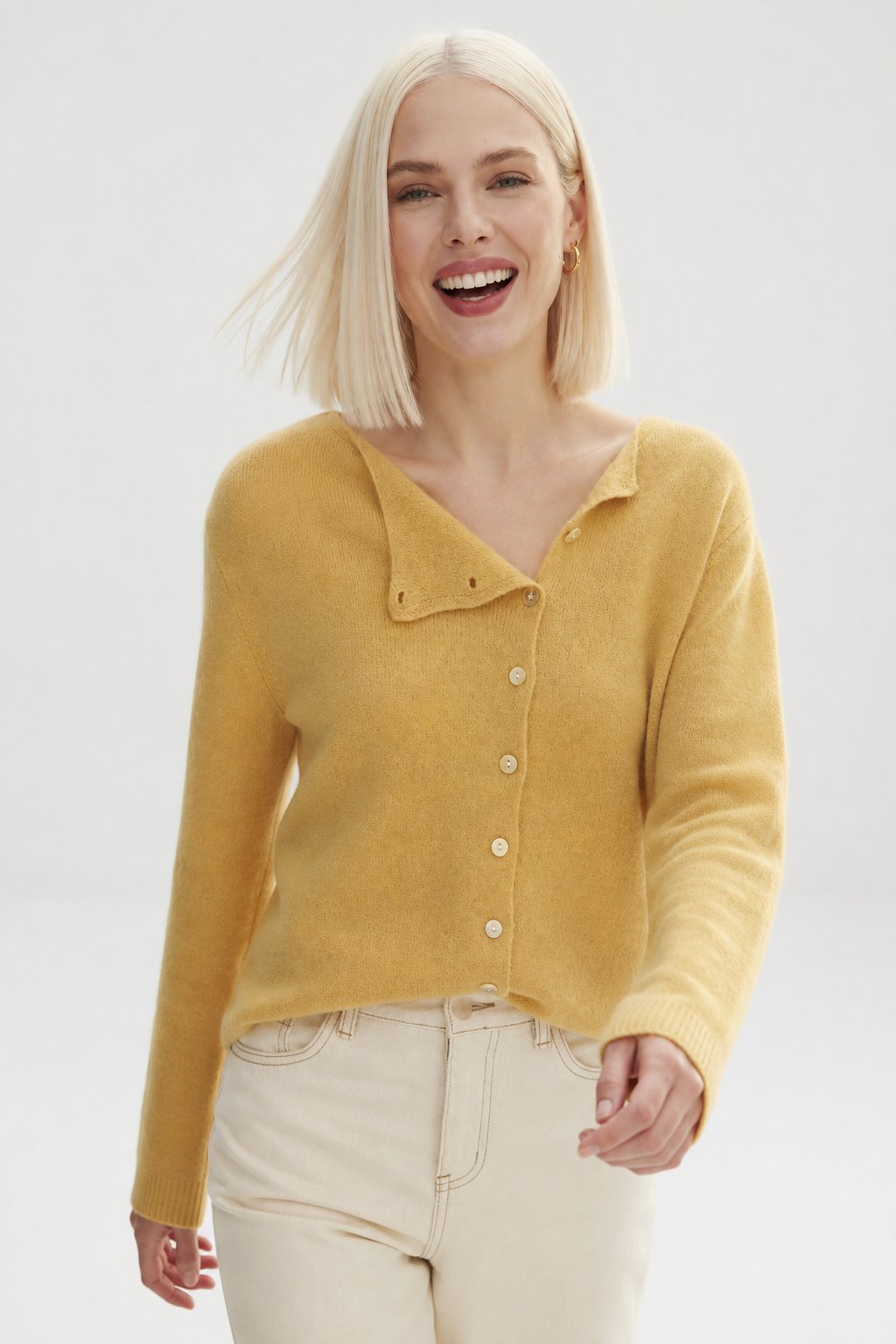 Women's Sweater – Asymmetrical Buttons and Lightweight Knit — product view