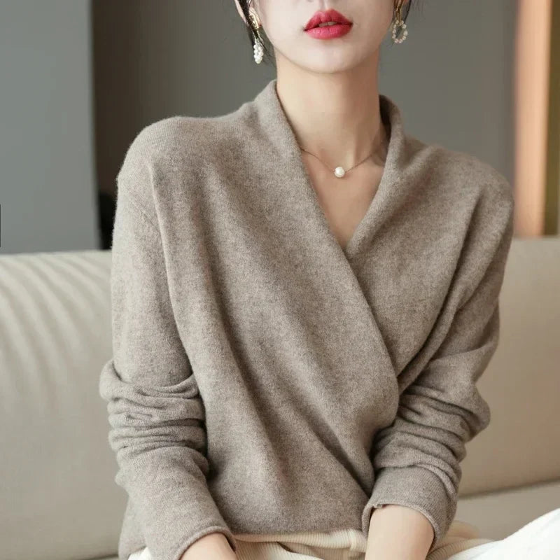 Women's Sweater – V-Neck Wrap Style and Timeless Minimalist Cut — image 22