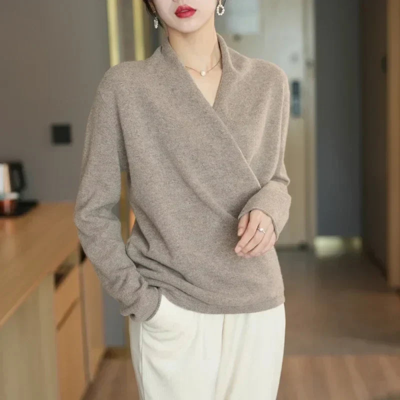 Women's Sweater – V-Neck Wrap Style and Timeless Minimalist Cut — image 23
