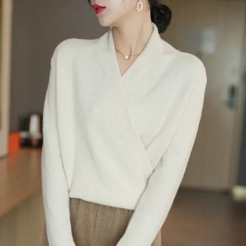 Women's Sweater – V-Neck Wrap Style and Timeless Minimalist Cut — image 24