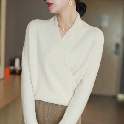 Women's Sweater – V-Neck Wrap Style and Timeless Minimalist Cut — image 24