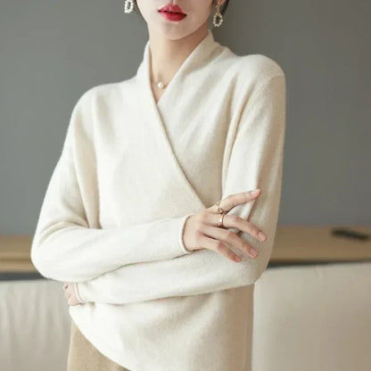 Women's Sweater – V-Neck Wrap Style and Timeless Minimalist Cut — image 25