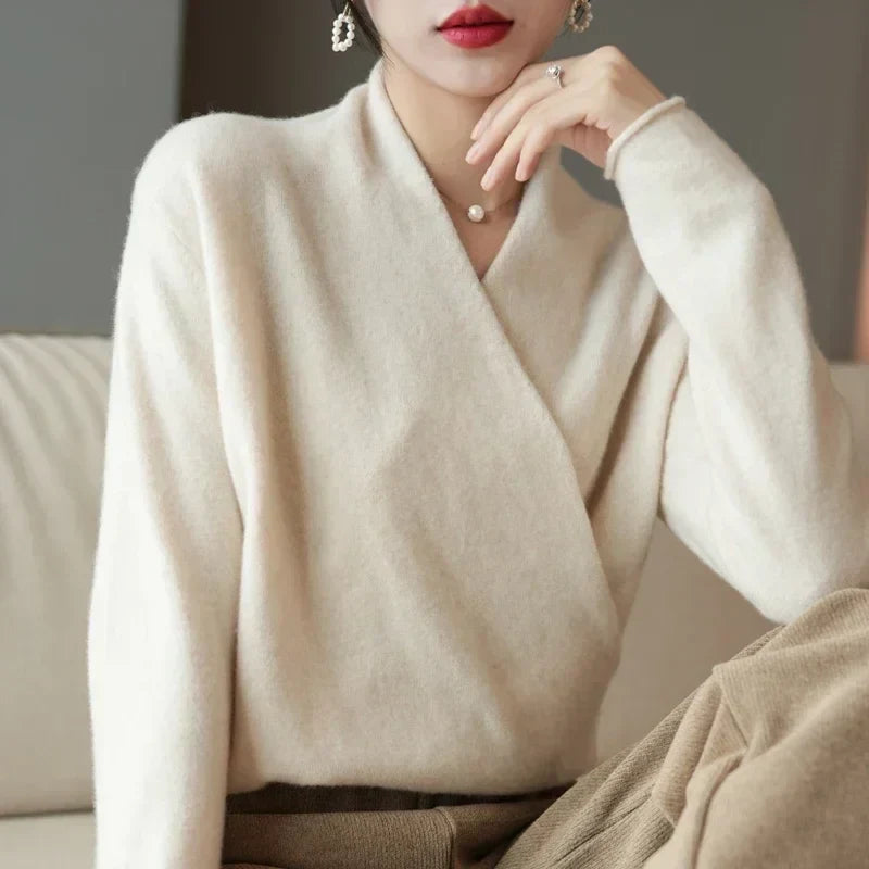 Women's Sweater – V-Neck Wrap Style and Timeless Minimalist Cut — image 26