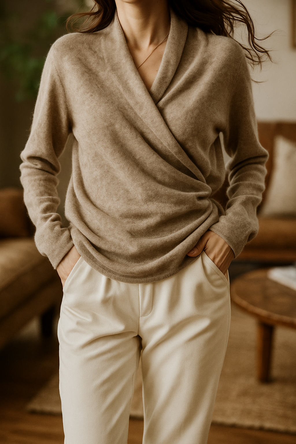 Women's Sweater – V-Neck Wrap Style and Timeless Minimalist Cut — image 32