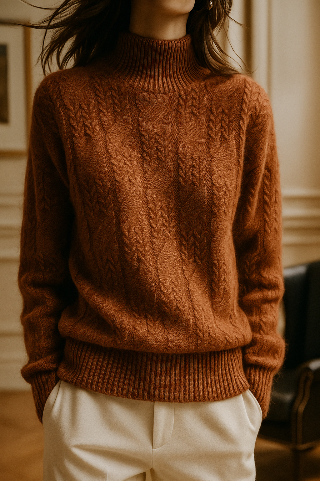 Women's Sweater – Timeless Cable-Knit and Mock Neck — image 1