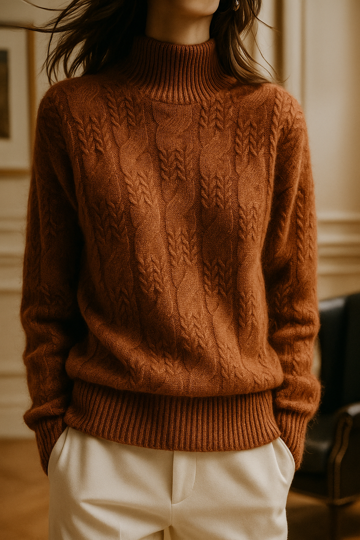 Pull pour femme à col montant et motif torsadé — Orange