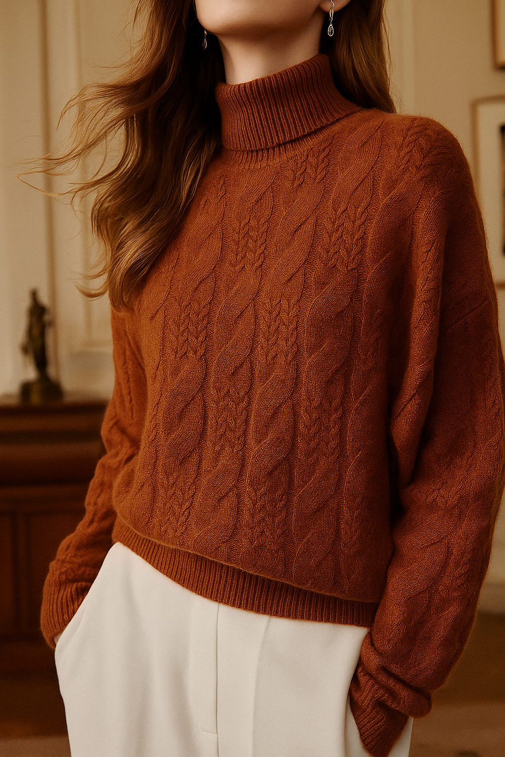 Women's Sweater – Timeless Cable-Knit and Mock Neck — image 2