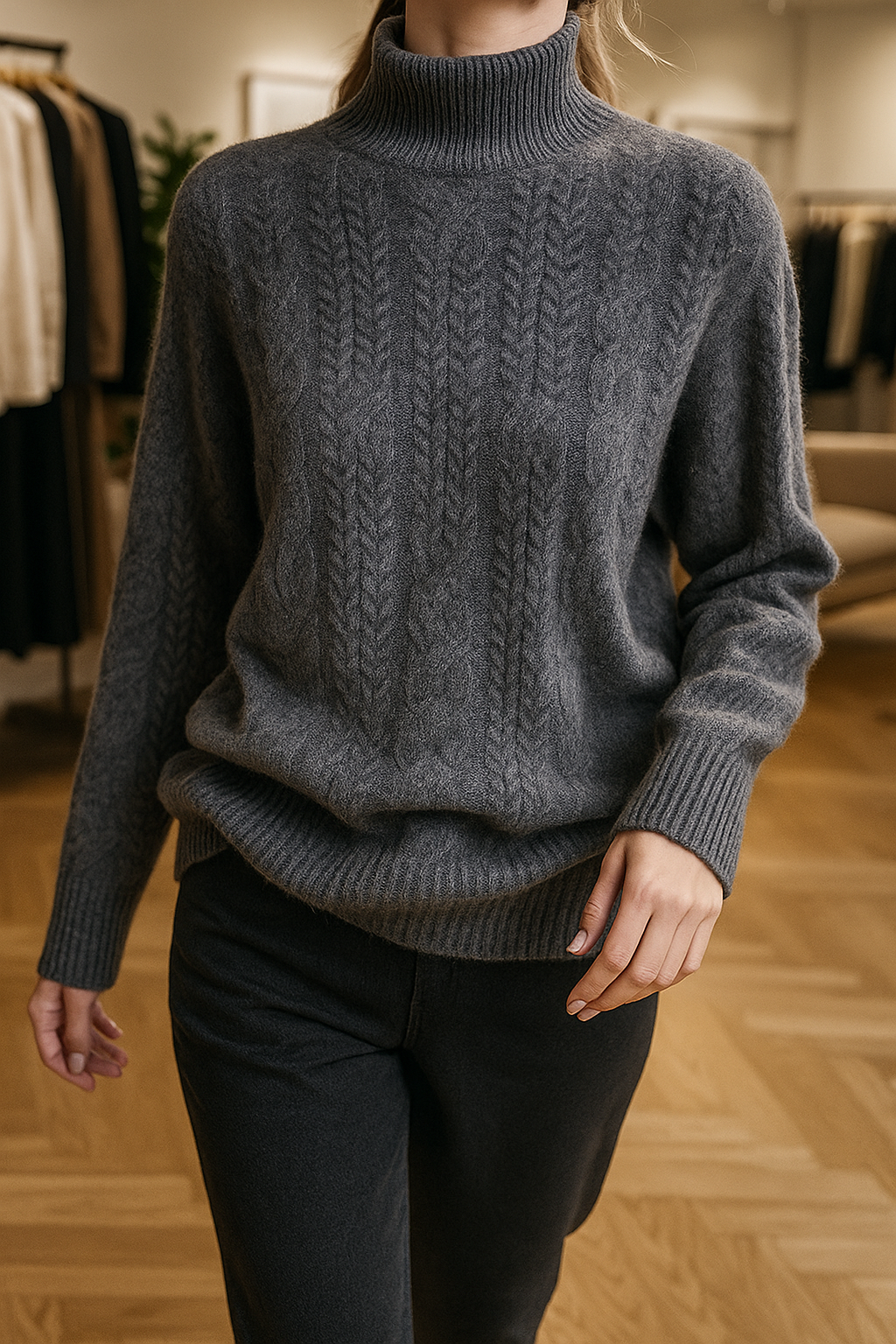 Women's Sweater – Timeless Cable-Knit and Mock Neck — image 3