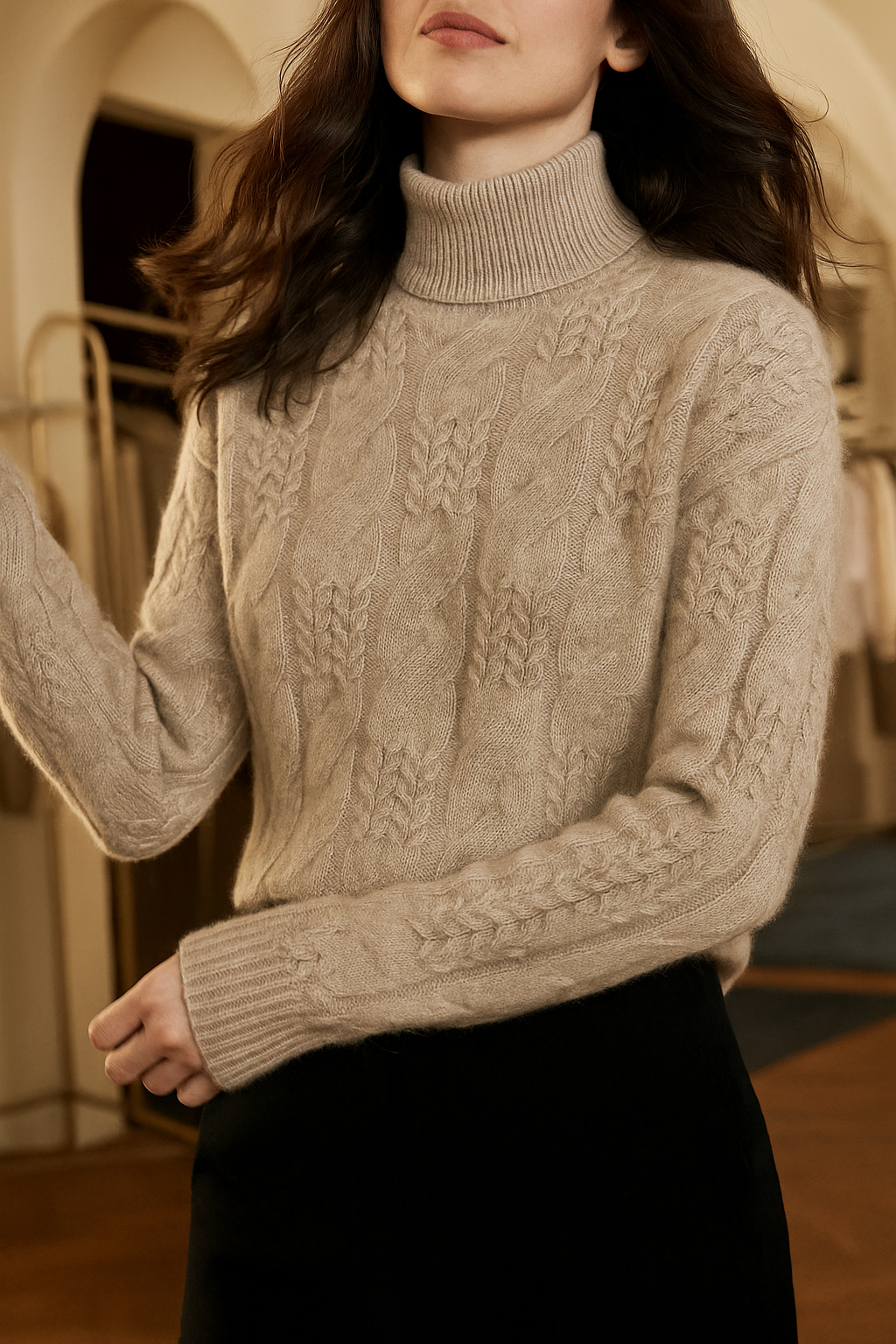 Women's Sweater – Timeless Cable-Knit and Mock Neck — image 6