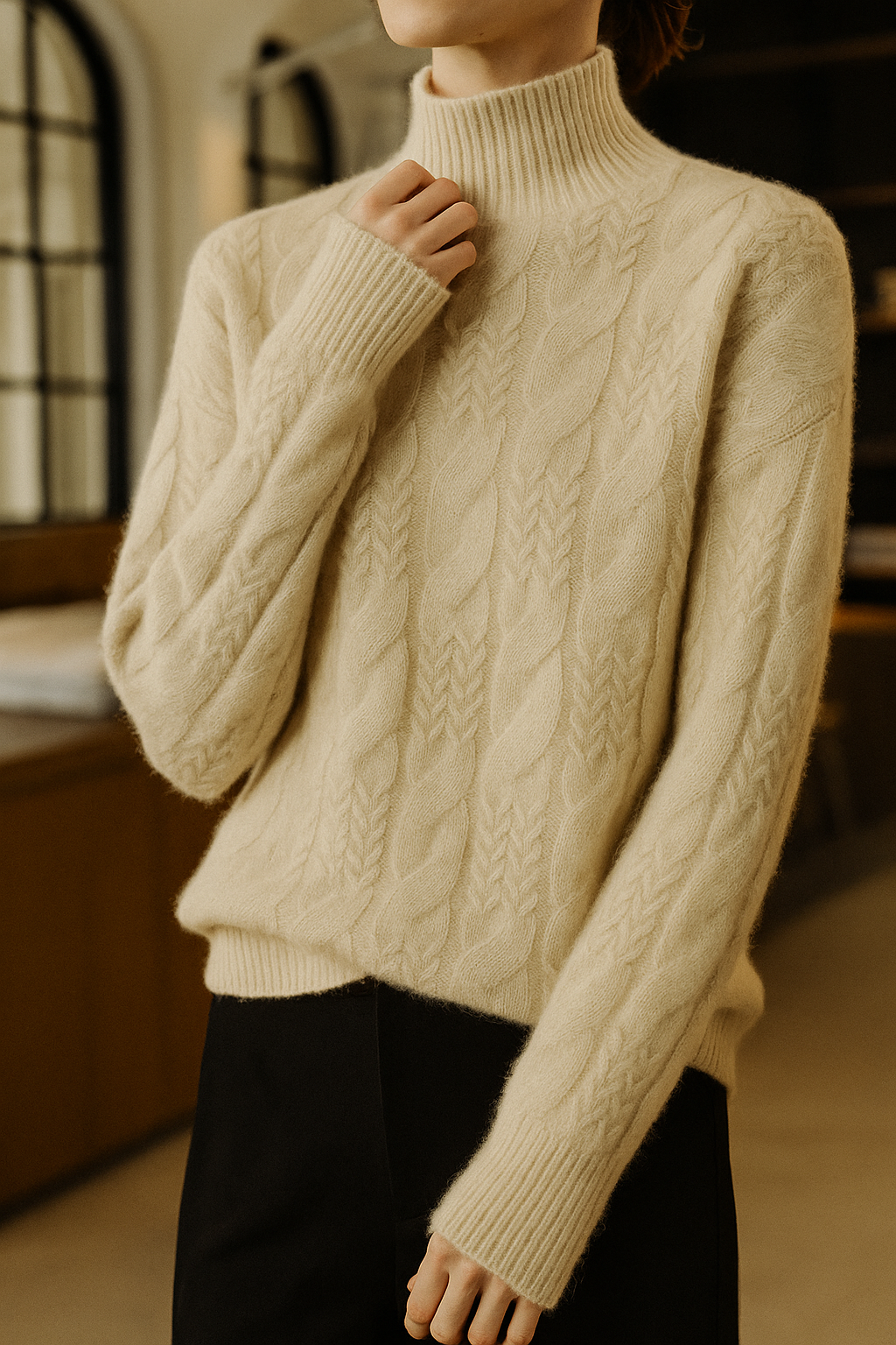 Women's Sweater – Timeless Cable-Knit and Mock Neck — image 8