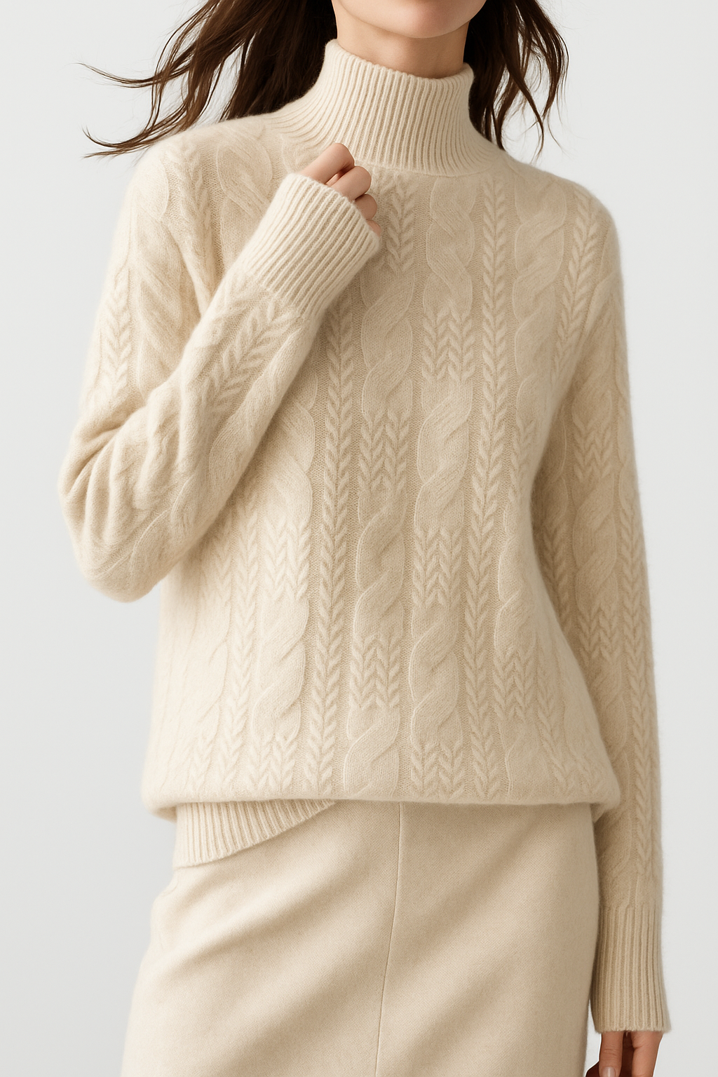 Women's Sweater – Timeless Cable-Knit and Mock Neck — image 13