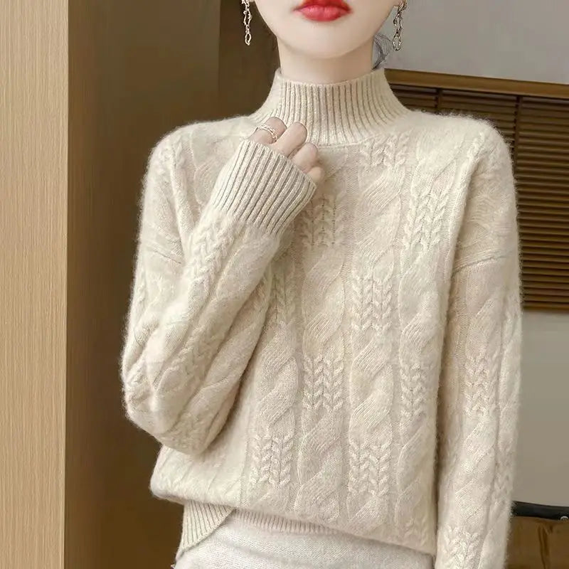 Women's Sweater – Timeless Cable-Knit and Mock Neck — image 17