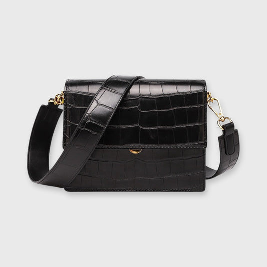 Women's Bag – Crocodile Print and Flap Closure — Black