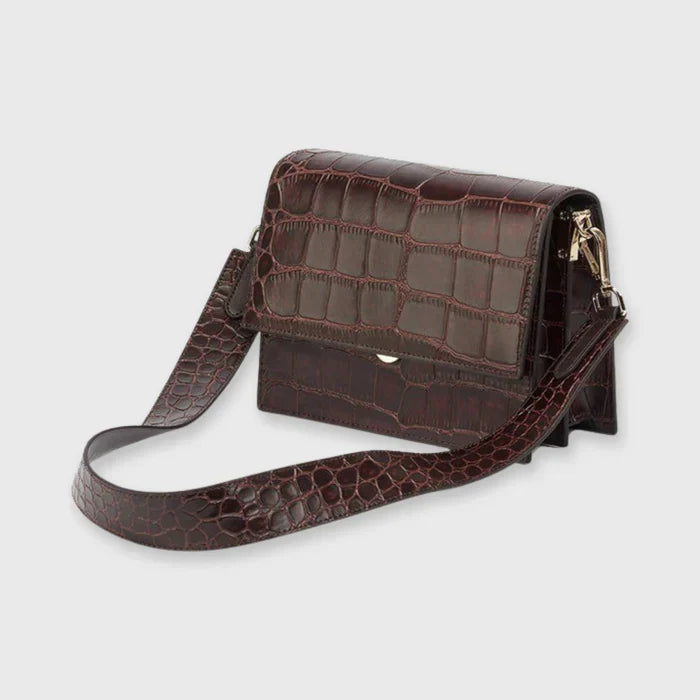 Women's Bag – Crocodile Print and Flap Closure — Brown