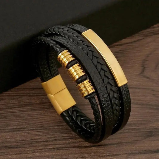 Men’s Bracelet – Luxurious Finish and Timeless, Versatile Style — Black/Gold