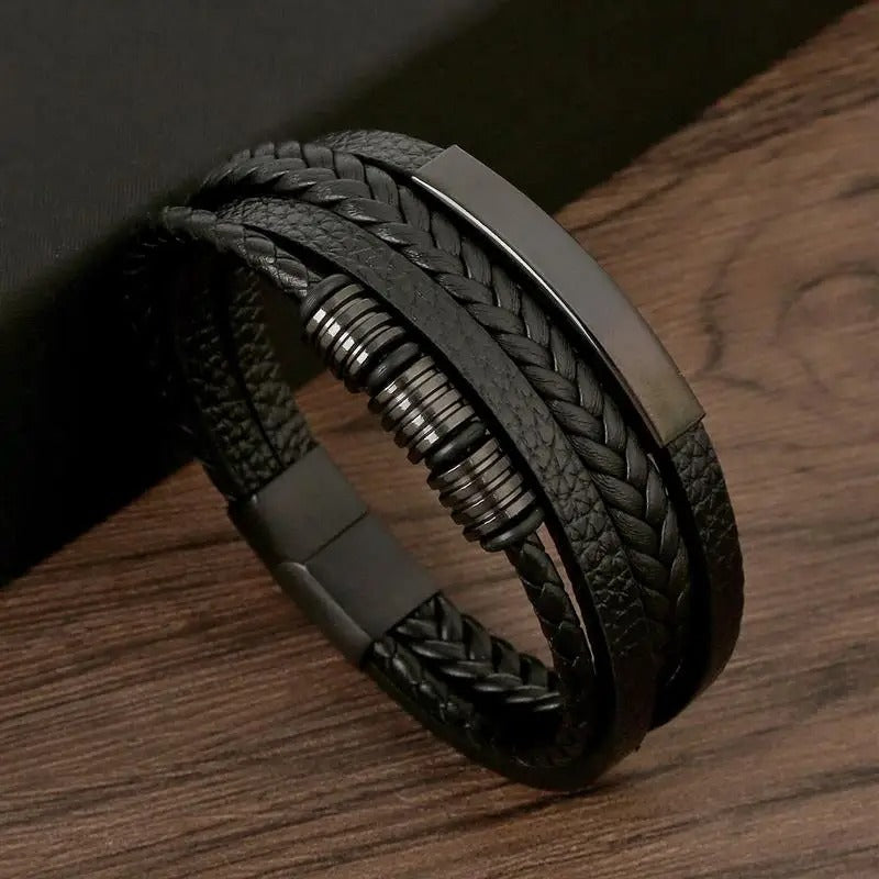 Herrenarmband mit mehrfädigem Design und geflochtenen Details — Schwarz