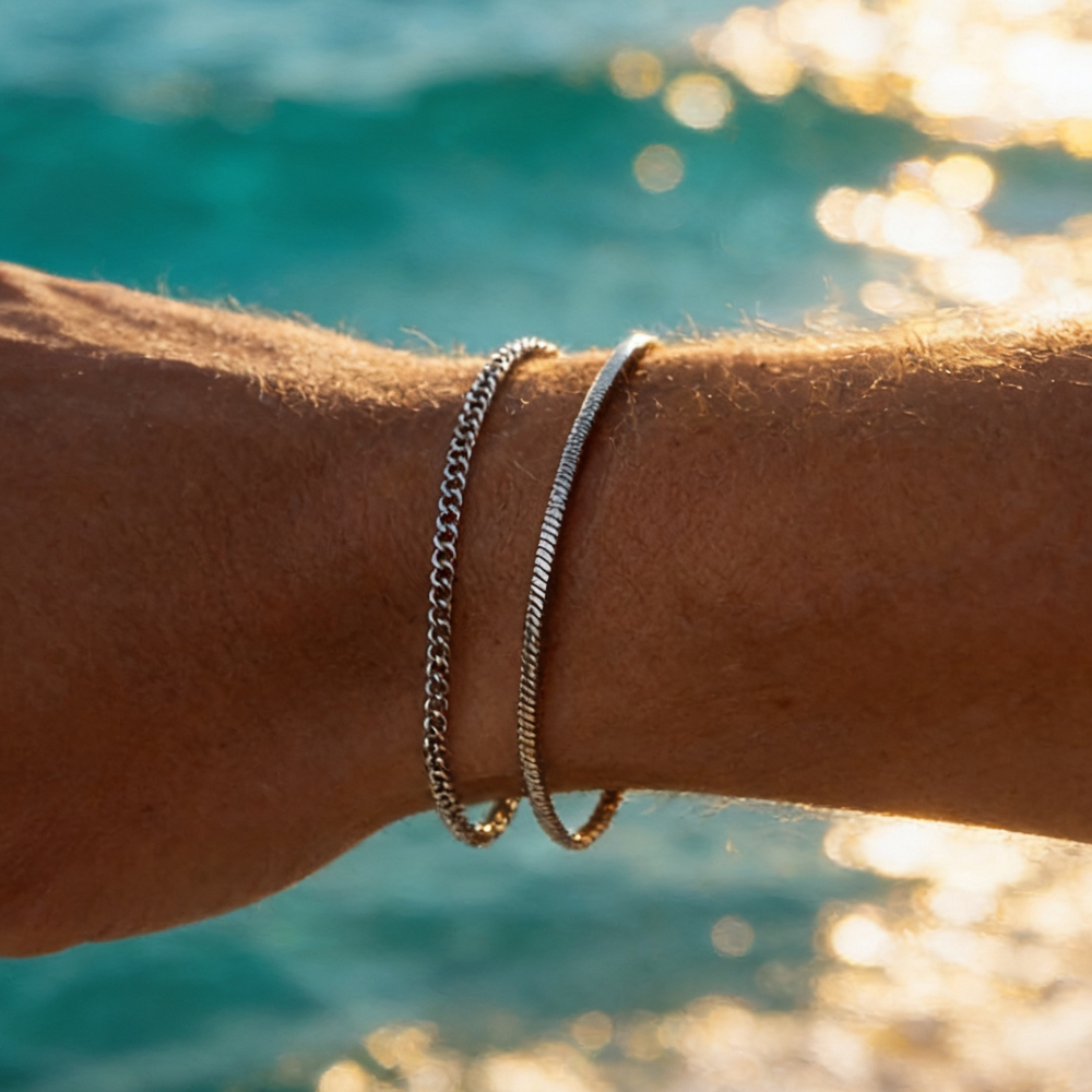 Men’s Bracelet Set – Fine Chain and Minimalist Style — Silver