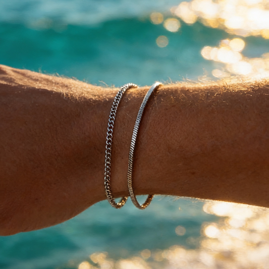 Men’s Bracelet Set – Fine Chain and Minimalist Style — Silver