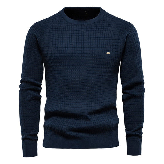 Men’s Textured Pullover – Long Sleeves and Timeless, Flattering Fit — Navy Blue