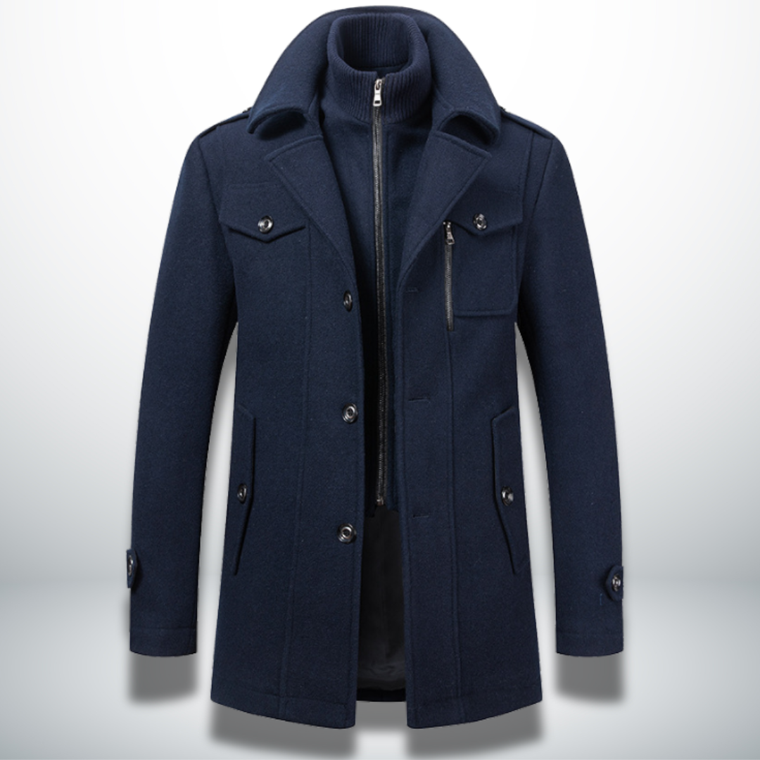 Men’s Buttoned Coat – Classic Silhouette and Smart-Casual Style — Dark Blue