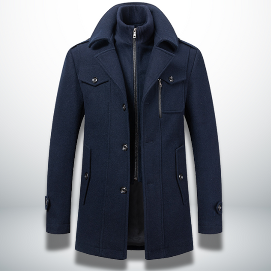 Men’s Buttoned Coat – Classic Silhouette and Smart-Casual Style — Dark Blue