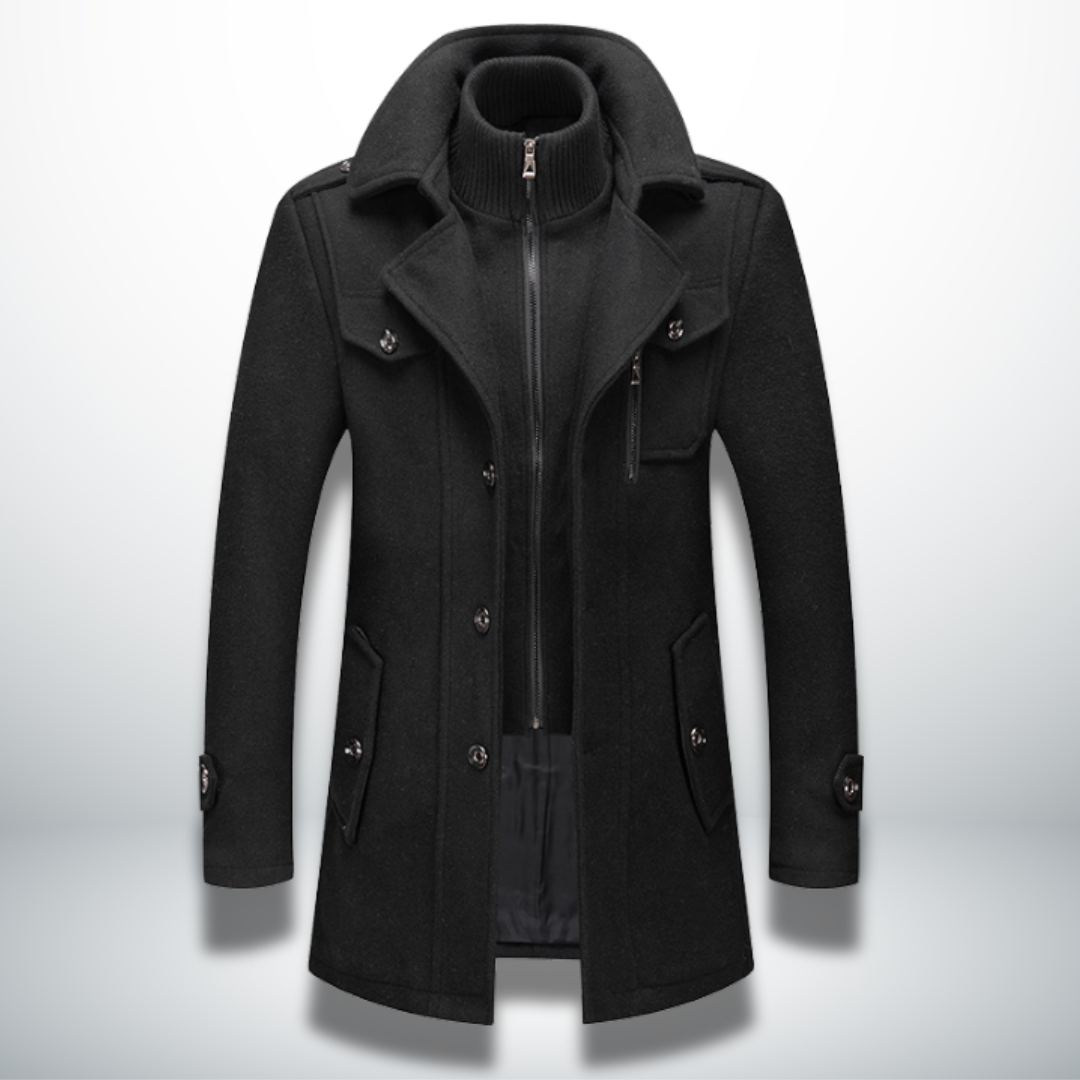 Men’s Buttoned Coat – Classic Silhouette and Smart-Casual Style — Black