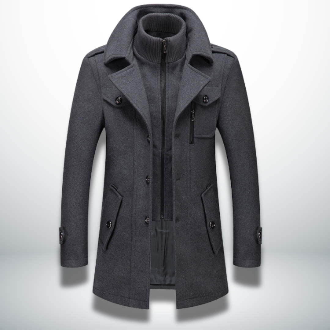 Men’s Buttoned Coat – Classic Silhouette and Smart-Casual Style — Grey