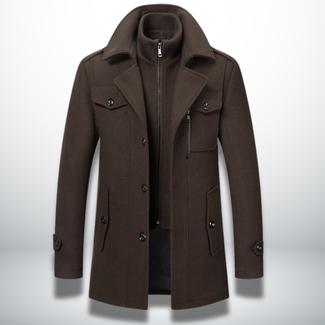 Men’s Buttoned Coat – Classic Silhouette and Smart-Casual Style — Brown