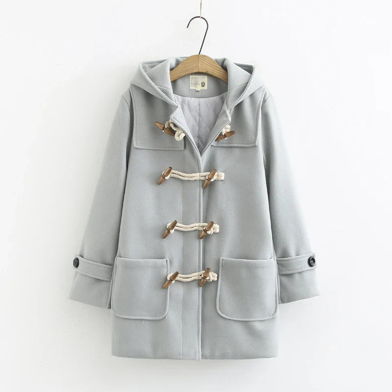 Women's Duffle Coat – Hood and Horn Buttons, Loose Fit — Green