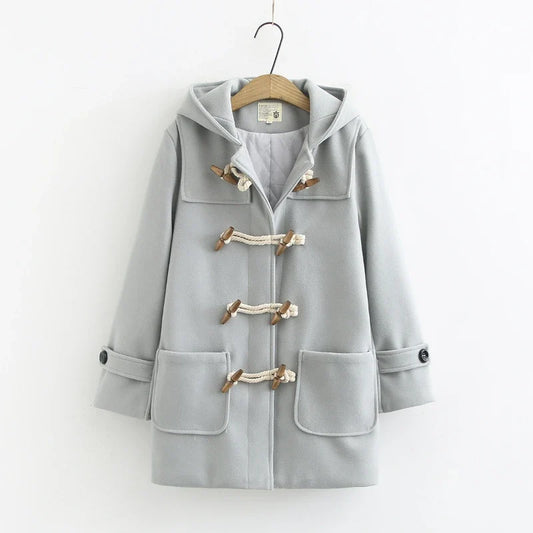 Women's Duffle Coat – Hood and Horn Buttons, Loose Fit — Green